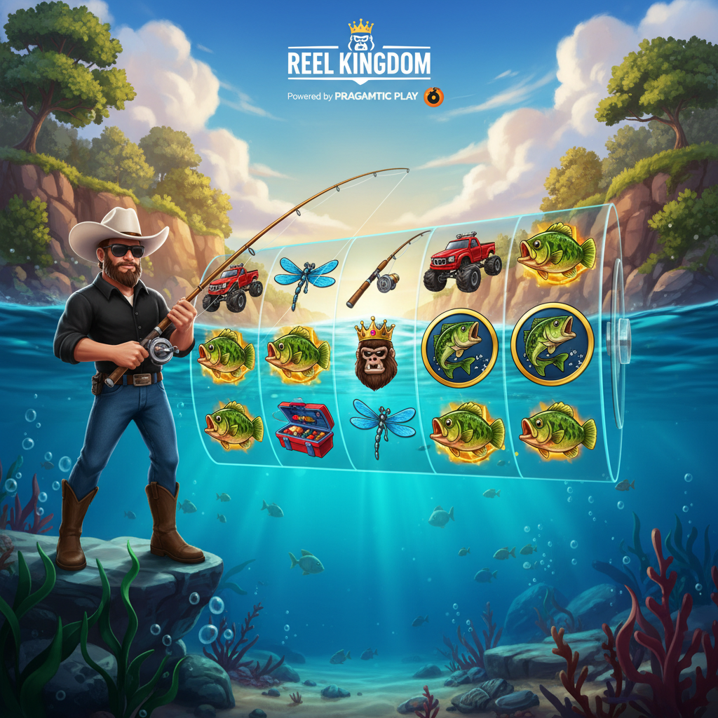 Big Bass Boom slot με ψαρά, ψάρια bass, underwater scene και scatter σύμβολα