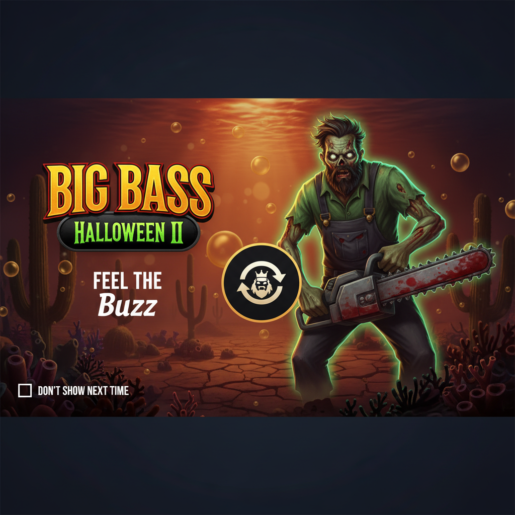 Big Bass Halloween 2 φρουτάκι με zombie ψαρά που κρατάει αλυσοπρίονο, τρομακτικά σύμβολα monster truck και underwater θέμα τρόμου