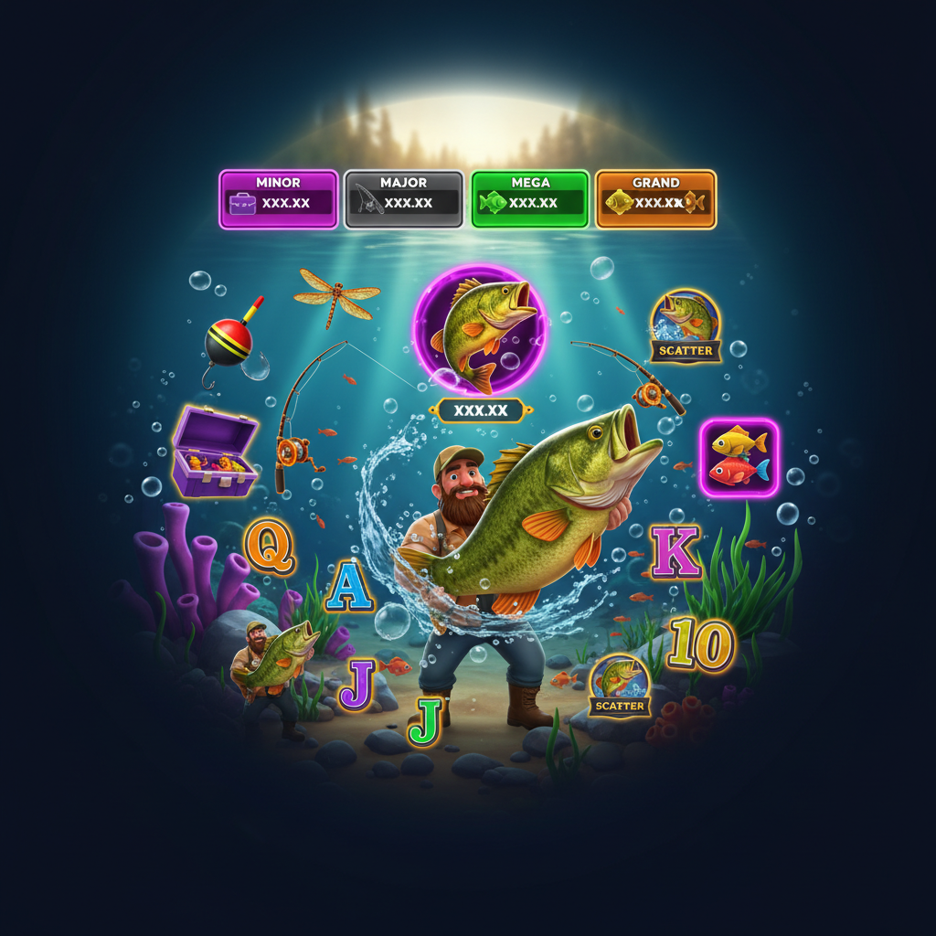Big Bass It's a Whopper Jackpot Bonanza slot με ψαρά, μεγάλο λαβράκι, underwater θέμα, scatter και wild σύμβολα με 4 προοδευτικά τζάκποτ