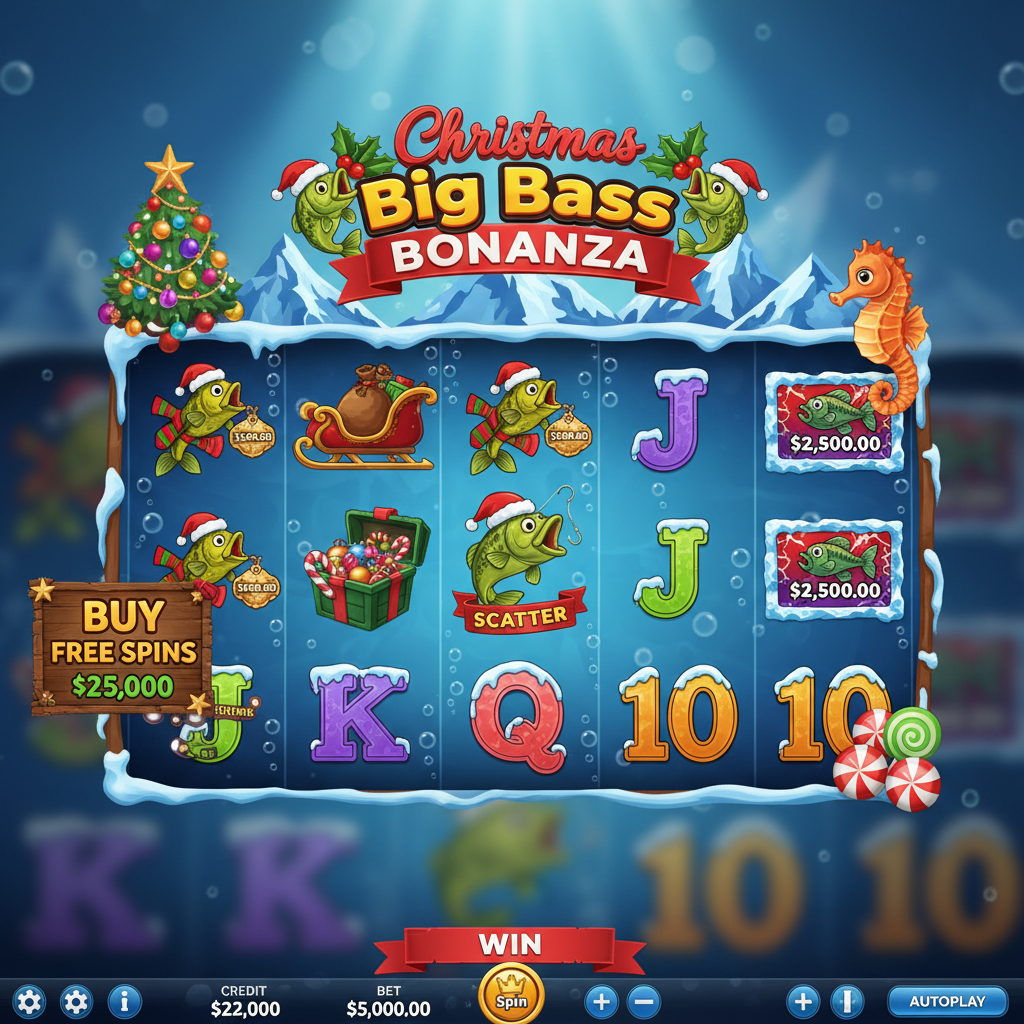 Christmas Big Bass Bonanza υποβρύχιο χριστουγεννιάτικο slot με ψάρια Santa, δωρεάν περιστροφές και money symbols με πολλαπλασιαστές